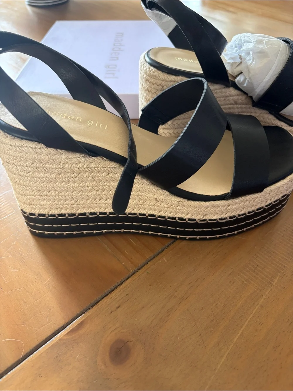 Madden Girl Black Raffia Espadrille Platform Sandals